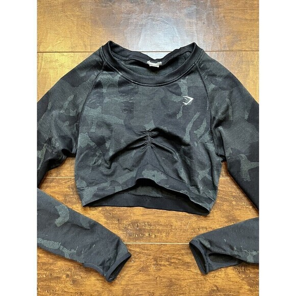 Gymshark Adapt Camo Seamless Long Sleeve Crop Top READ - Picture 1 of 7